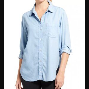 ATHLETA | Bootjack Chambray Button Down Collared Long Sleeve Shirt Top Blouse